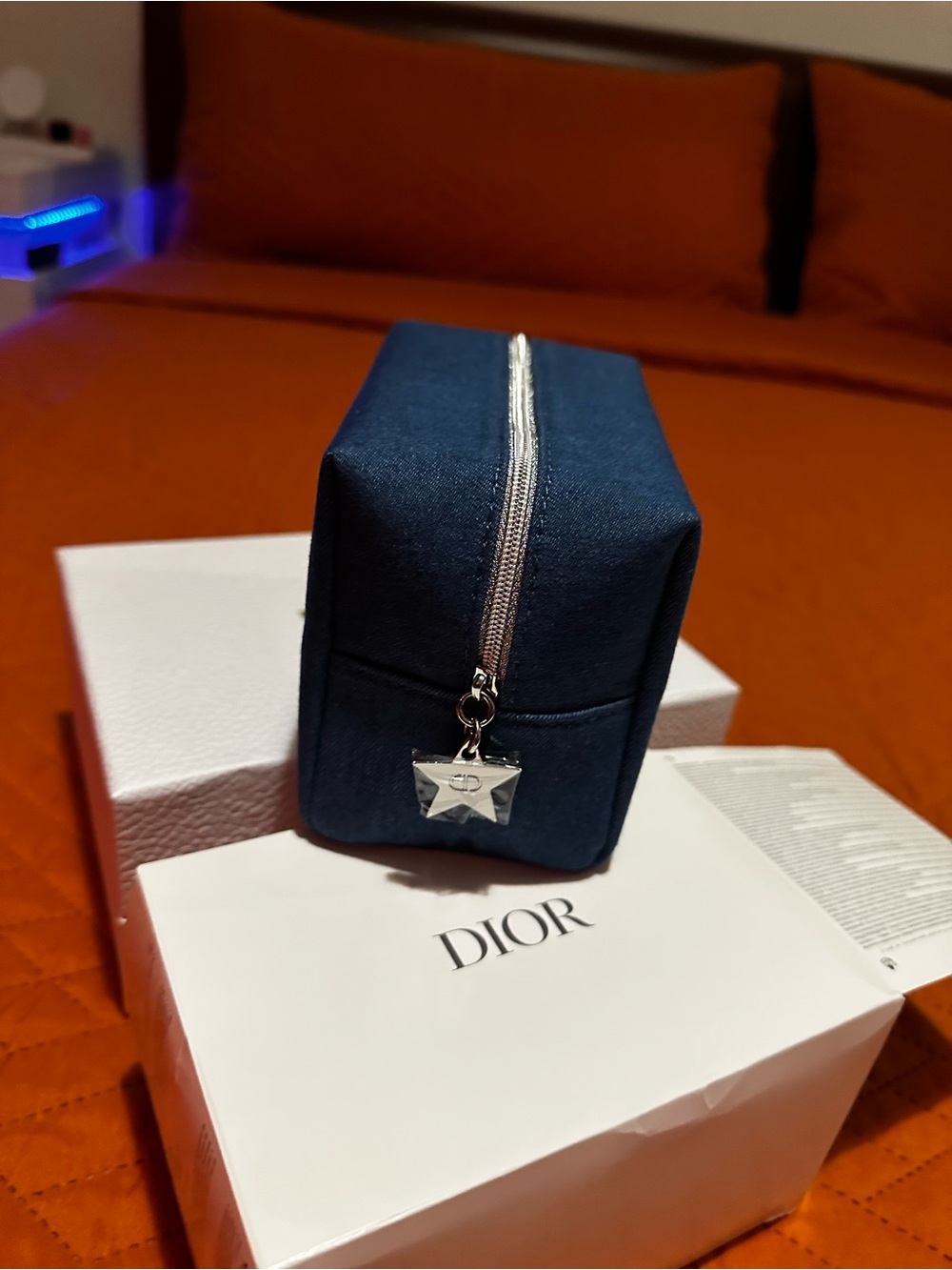 Dior Dark Blue Canvas Cosmetic Pouch with Star Charm